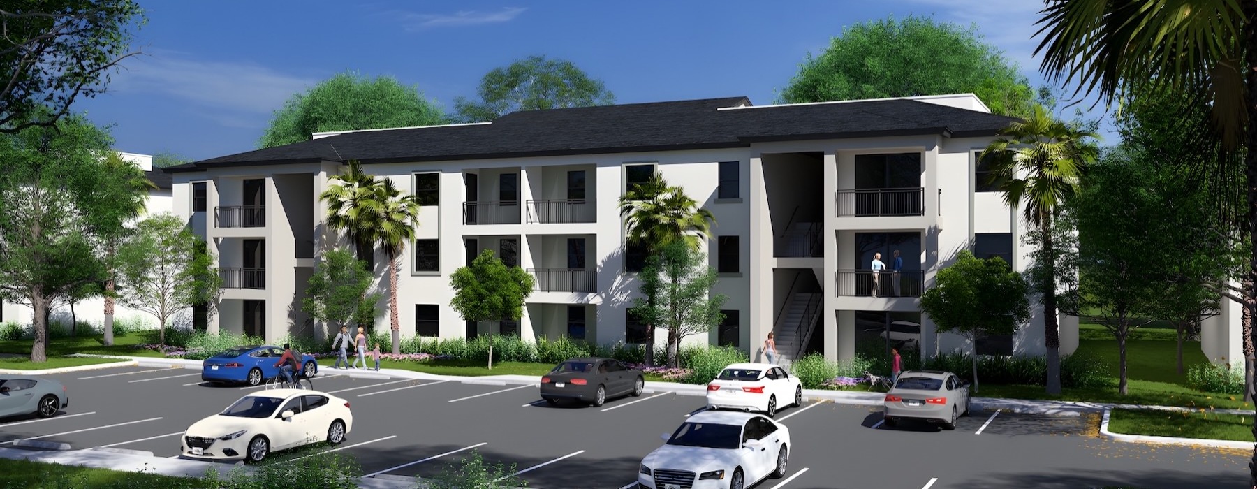 a building with cars parked in front